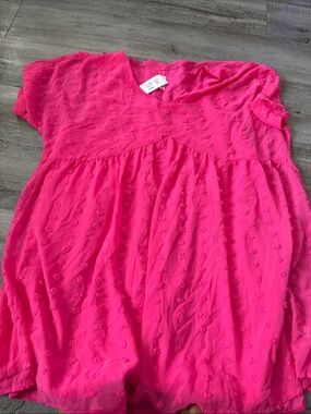Zenana Outfitters Bright Pink Textured Babydoll Tunic Dress